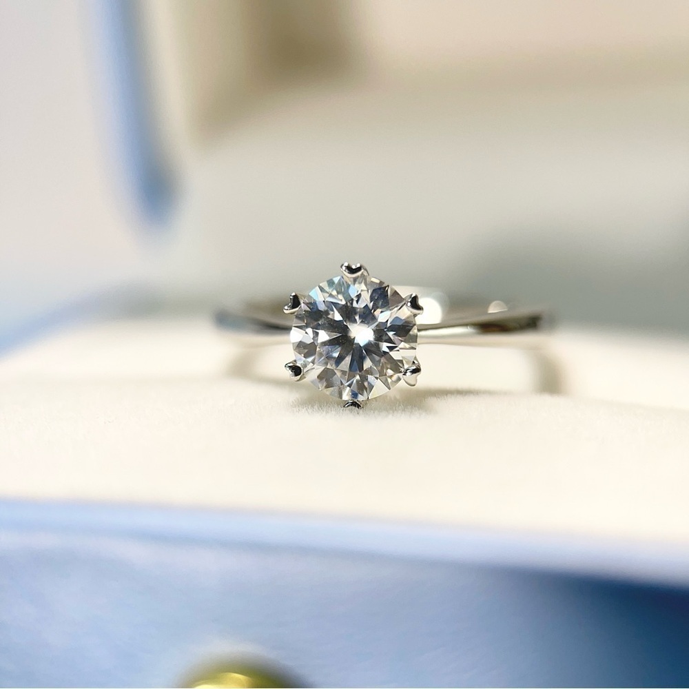 S925 1ctw Moissanite Solitaire Round Cut Six Prong Engagement Ring 18K Plated - Picture 10 of 11